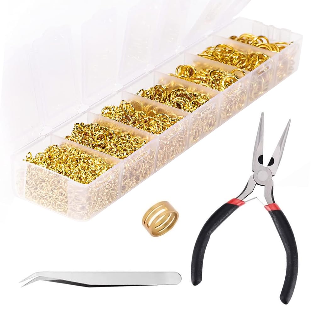 Jump Rings Jewelery Making Supplies,1170 pcs Round Open Jump Rings Small Split Ring Jewelry Findings Tools with Pointed Nose Pliers Tweezer Copper Ring,for DIY Earring, Bracelet, Keychain,Gold