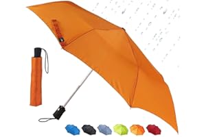 Lewis N. Clark Travel Umbrella Windproof & Water Repellent Fabric, Automatic Open Close & 1 Year Warranty, Orange
