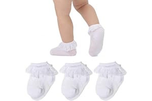 Marchare Baby Lace Socks 3/5/6 Pack Baby Girls' Ruffle Socks Eyelet Cotton Princess Socks 0-3/3-6/6-12/12-36 Months