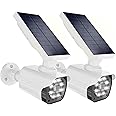 WALI Solar Fake Camera,Dummy Security Camera with Motion Sensor Light, Simulated Surveillance Security CCTV Dome Camera Indoor Outdoor (TCW2-SOL), 2 Packs, White