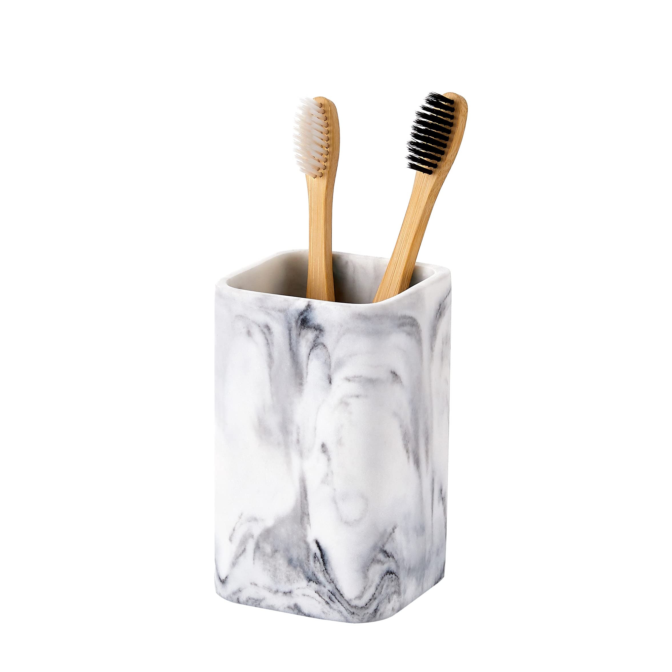 Toothbrush Holder, Marble Look Resin Toothpaste Makeup Brushes Razors Holder Vanity Bathroom Countertop Organizer Accessories Tumbler Stand, Toothbrush Cup Small, White