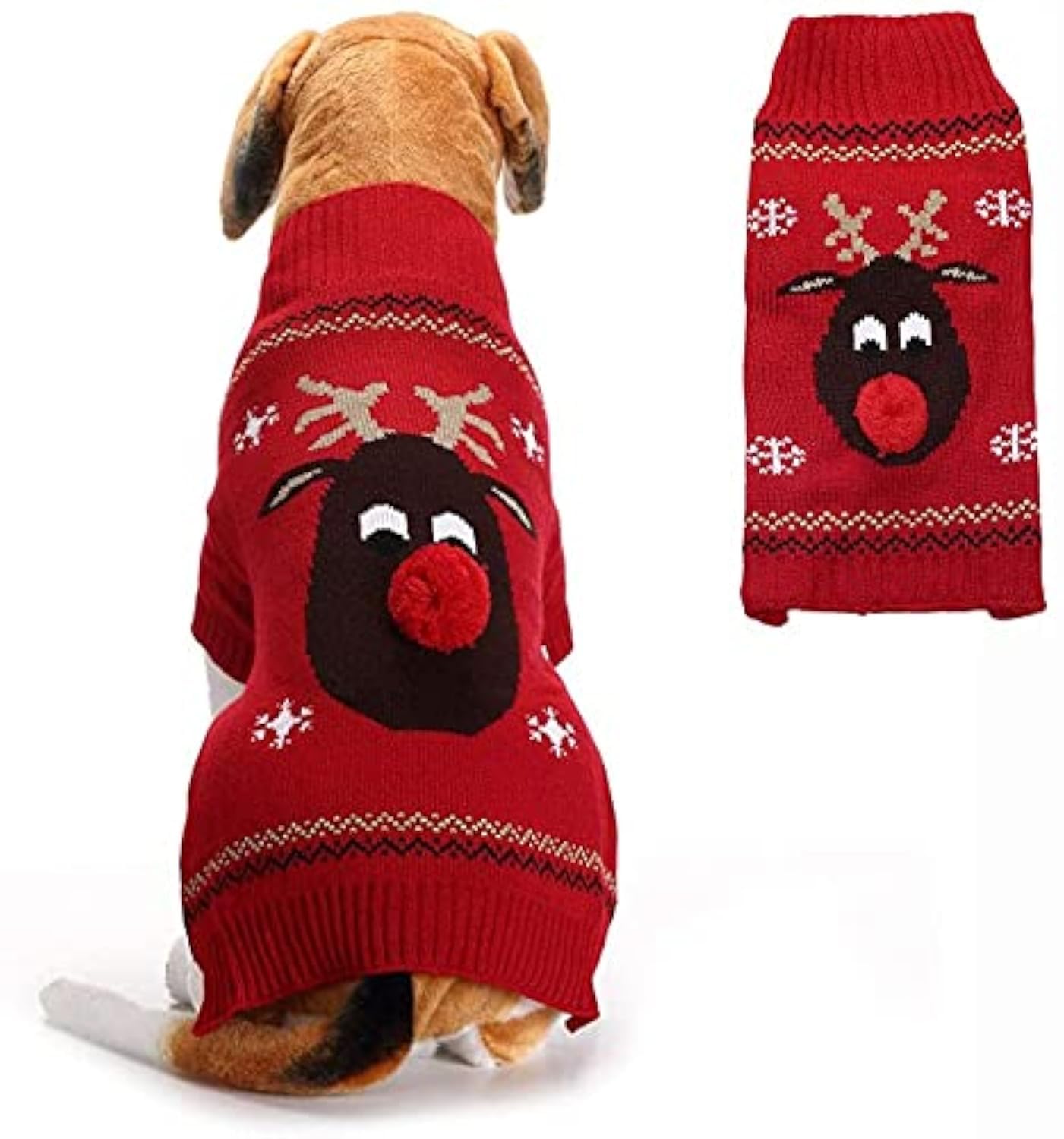 PETCARE Christmas Pet Dog Sweater Puppy Cat Winter Warm Clothes Reindeer Jumper Coat Apparel For Small Medium Large Dogs Sweatshirt (XX-Large, Red Reindeer)