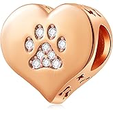 Dog/Cat Paw Print Charms on My Heart, fit Pandora Animal Bracelet, 925 Sterling Silver Puppy Pawprint Beads with Bone for Sister/Valentines/Niece