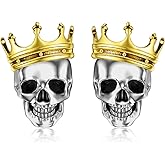 RMREWY Skull Earrings 925 Sterling Silver Gothic Bone Crown Stud Earrings Silver Hiphop Jewelry Gift for Women Men Skull Lover