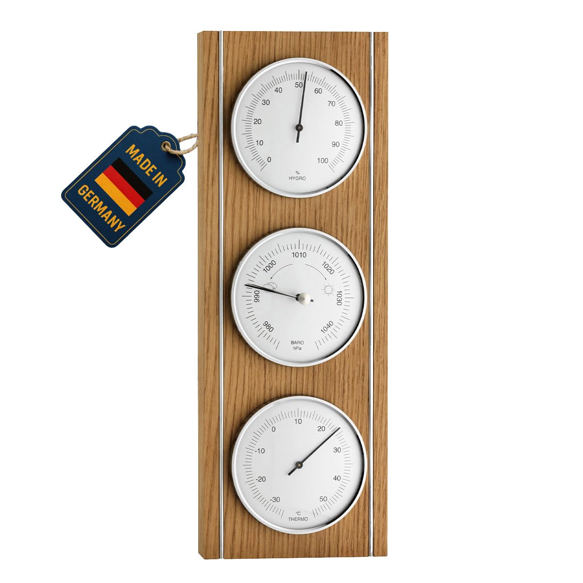 TFA Dostmann Analogue Oak Weather Station Barometer Hygrometer Thermometer Room Temperature Control
