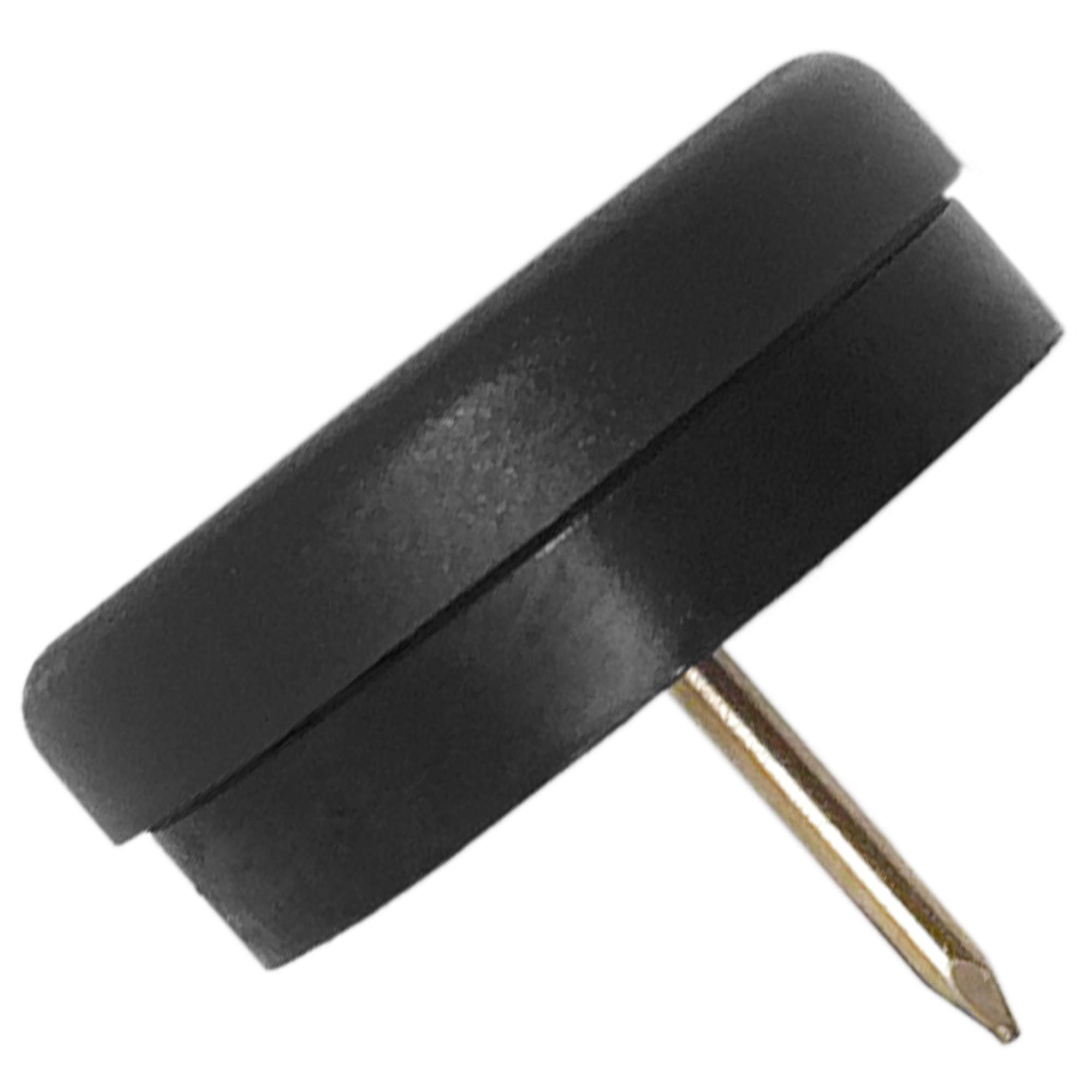 Adsamm® / 16 x Glides in plastic with nail and rubber cushion | Ø 1,18'' (Ø 30 mm) | black | round | Premium quality furniture sliders with bumper and nail by Adsamm®