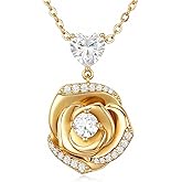18K Gold Plated Over Sterling Silver Rose Flower Necklace for Women- Adjustable Chain with rose pendant, Ideal Jewelry gift for her, Girlfriend, Wife, Mom on Birthday, Anniversary