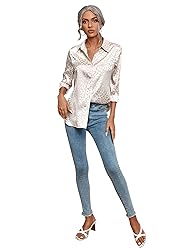 MakeMeChic Women's Satin Silk Long Sleeve Blouse