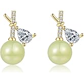 LOOYUUPEE Natural Hetian Jade & Zircon Earrings for Women, Dainty Lucky Green Jade Leaf Charm Pendant Jewelry Studs, Handmade Ear Stud Earrings for Mom Lover Her (925 Sterling Silver with Gold Plated)
