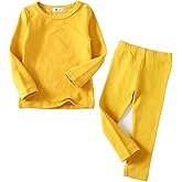 KISBINI Toddler Girls Boys Pajamas Cotton Thermal Underwear Basic Solid Sleepwear Soft Long Sleeve Pjs 2pcs Set