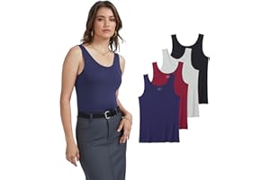 Komfokore Basic Tank Tops for Women Lightweight Undershirt Tanks Layering Camis Tanks 4 Pack
