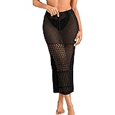 ShawGobow Crochet Skirt Cover Up for Women,Sheer Mesh Sexy Beach Skirts,Knit Swimsuit Coverup Vacation Resort