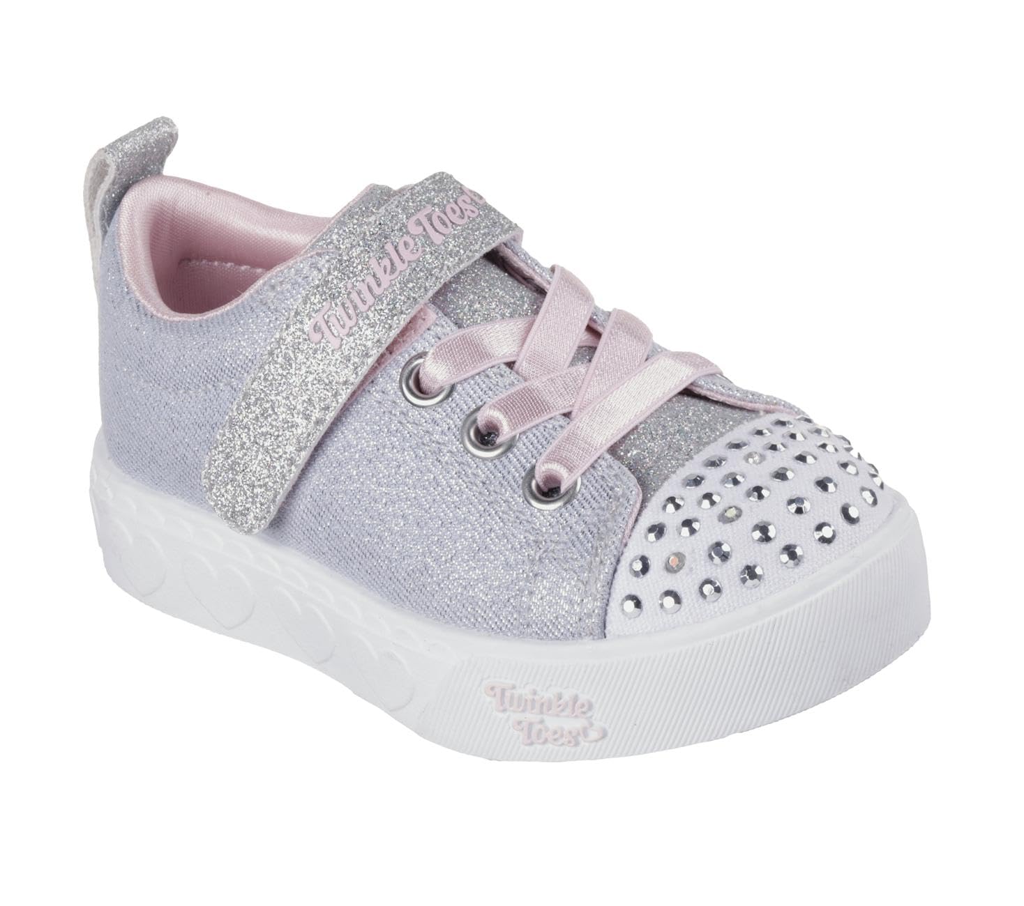 Skechers Kids Twinkle Toes Heart Steps – Shimmer Sweetie Sneaker, Grey/Pink, 12 Little Kid