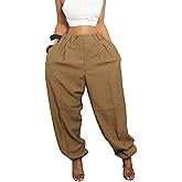 Voghtic Women's Harem Pants Elastic High Waist Yoga Boho Trousers with Pockets