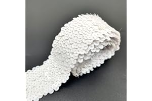 Lmlliang 2 Yards 1.8Inch Elastic Sequin Ribbon Trim Glitter Metallic Stretch Flat Sequinfor DIY Crafts, Sewing Dress Fabric Ribbon Sewing Craft Supplies(White)