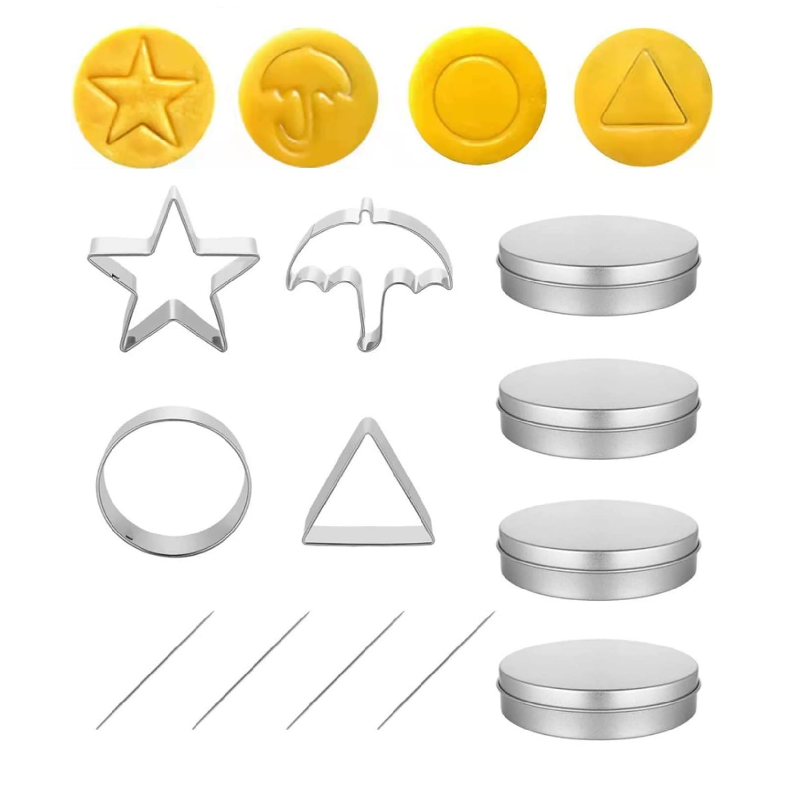 Photo 1 of Korean Dalgona Candy Making Kit - 12pc Stainless Steel Sugar Cookie Cutters, Korean Drama Inspired Baking Tools (Circle/Triangle/Umbrella/Star), Baking Challenge Game Tools