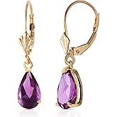2.5 Carat 14k Solid Yellow Gold Leverback Earrings with Natural Amethyst