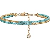 MYEARS Women Beaded Bracelet Gold Double Layer Gemstone 14K Simple Dainty Handmade Chain Everyday Boho Beach Jewelry