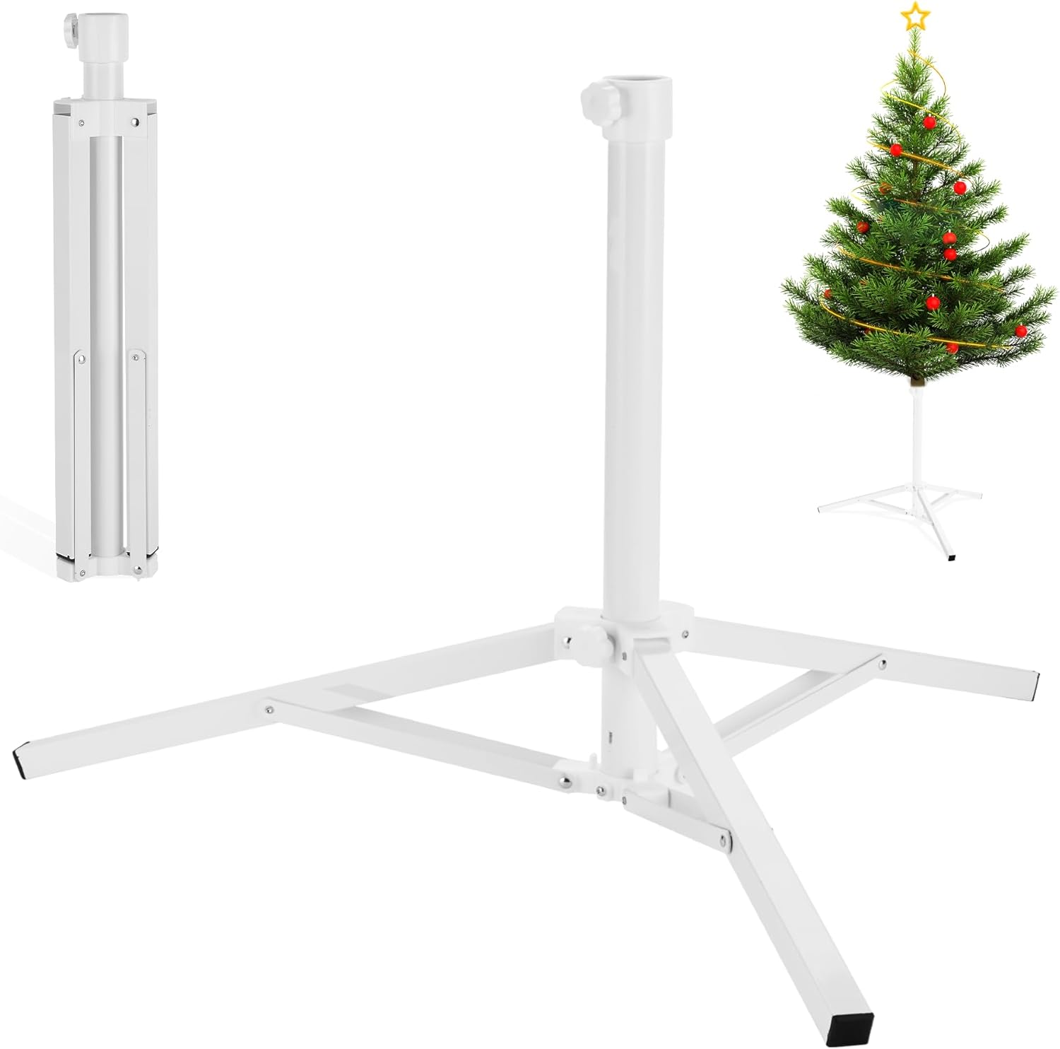 Tree Stands - Foldable Christmas Tree Stand for Artificial Trees, Heavy Duty Xmas Tree Stand Base for 2-7.5 FT, Metal Christmas Tree Holder for Fake Tree Up to 100 Lbs, Fit to 1.4 Inch and Less Diameter Pole White