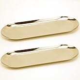Fermus Stainless Steel Decorative Tray, Set of 2, 12 Inch Long, Jewelry Dish Cosmetics Organizer Bathroom Clutter Serving Platter Small Storage Tray, Oval, Gold