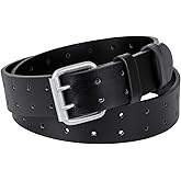 XZQTIVE Men Dual Holes Belt For Jean Pant Casual Leather Belts With Double Prong Buckle