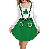 Women St Patrick's Day Shamrock Clover Printed Long Sleeve Flare Dress