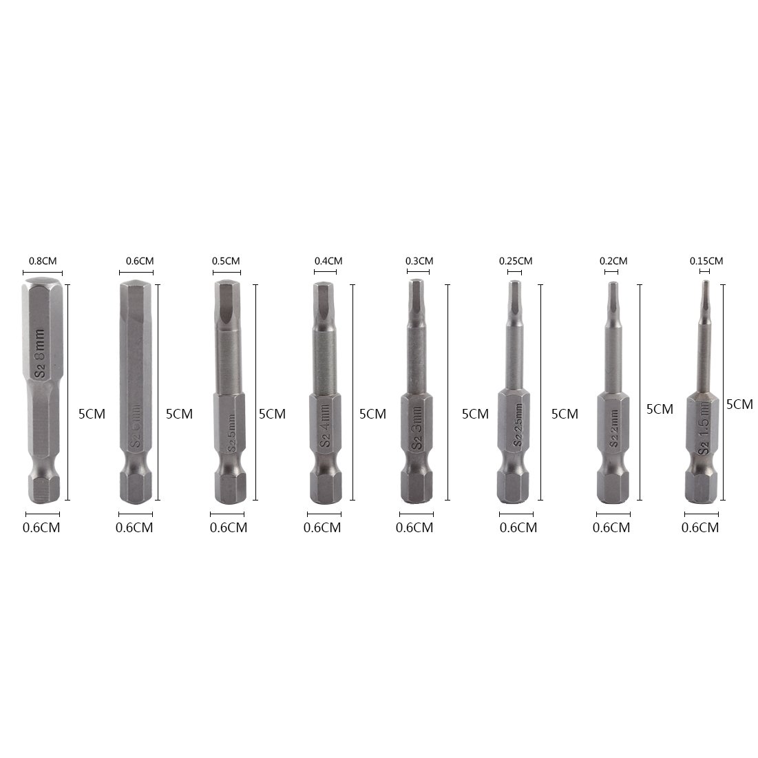 Inner Hex Head Magnetic Screwdriver Bits, 8pcs 50mm S2 Alloy Steel Magnetic Hexagon Screwdriver Bits Set Hexagon Head Magnetic Drill Screwdriver Bits Set with 8 Sizes, Type of Joint 1/4 inch hex