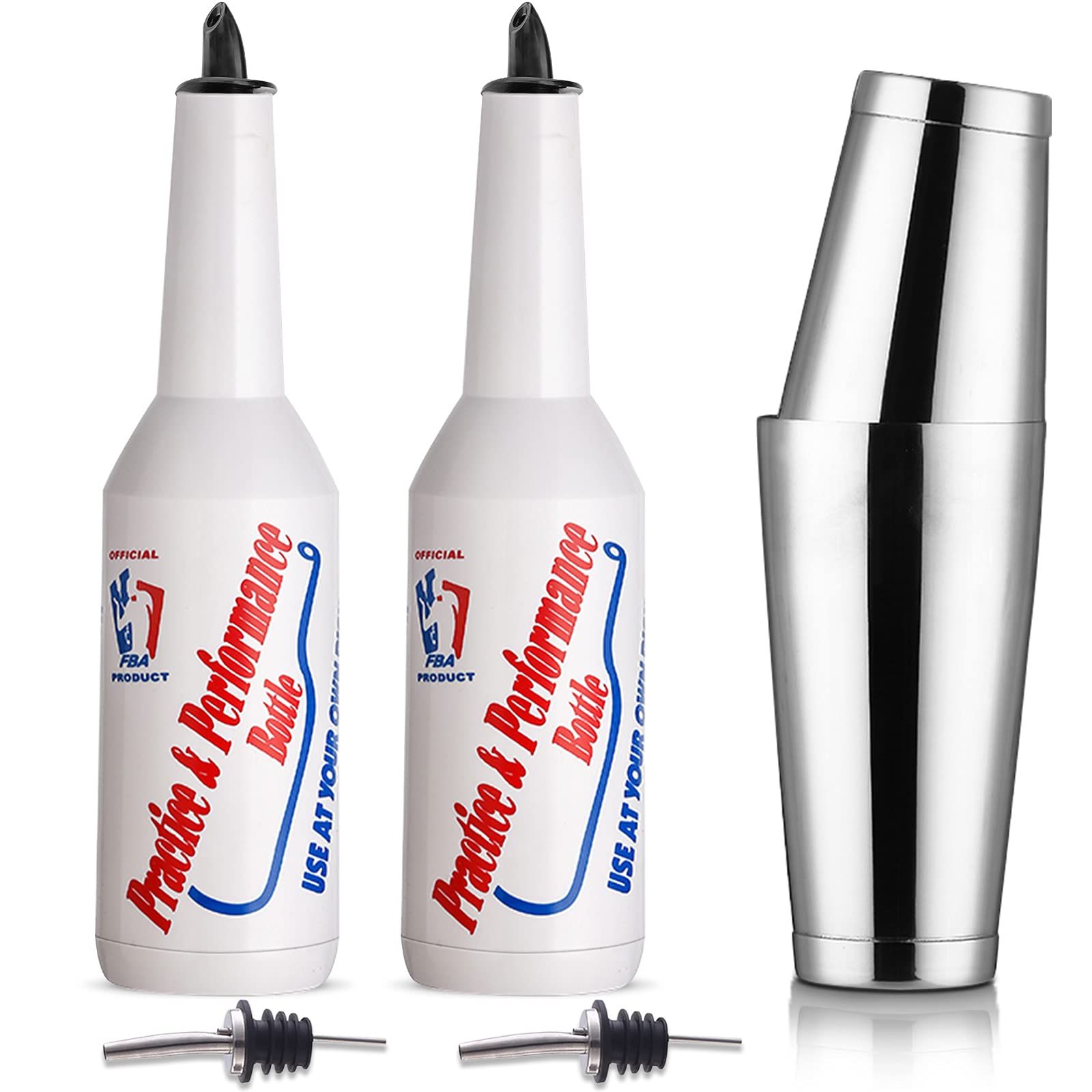 Flair Bottle - 5pcs Flair Bartender Kit, 2 Flair Bottle, 1 Boston Shaker, Practice & Performance Bottle (White 5pcs)