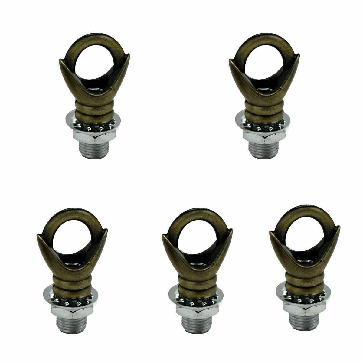 LEDSone 5PCS Mini Ceiling Hook Antique Carving Buckle Design Q-Hanger M10 Screw and Nut Ring 10mm Cord Grip Mount Ceiling Rose Hooks for Garden Kitchen Bedroom Outside (Hook Ring, Green Brass)