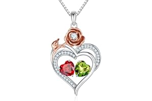 Iefil Rose Heart Birthstone Necklace Gifts for Wife Girlfriend Mom, Birthstone Jewelry Gemstone Valentines Day Mothers Gifts for Mom Grandma Her Women