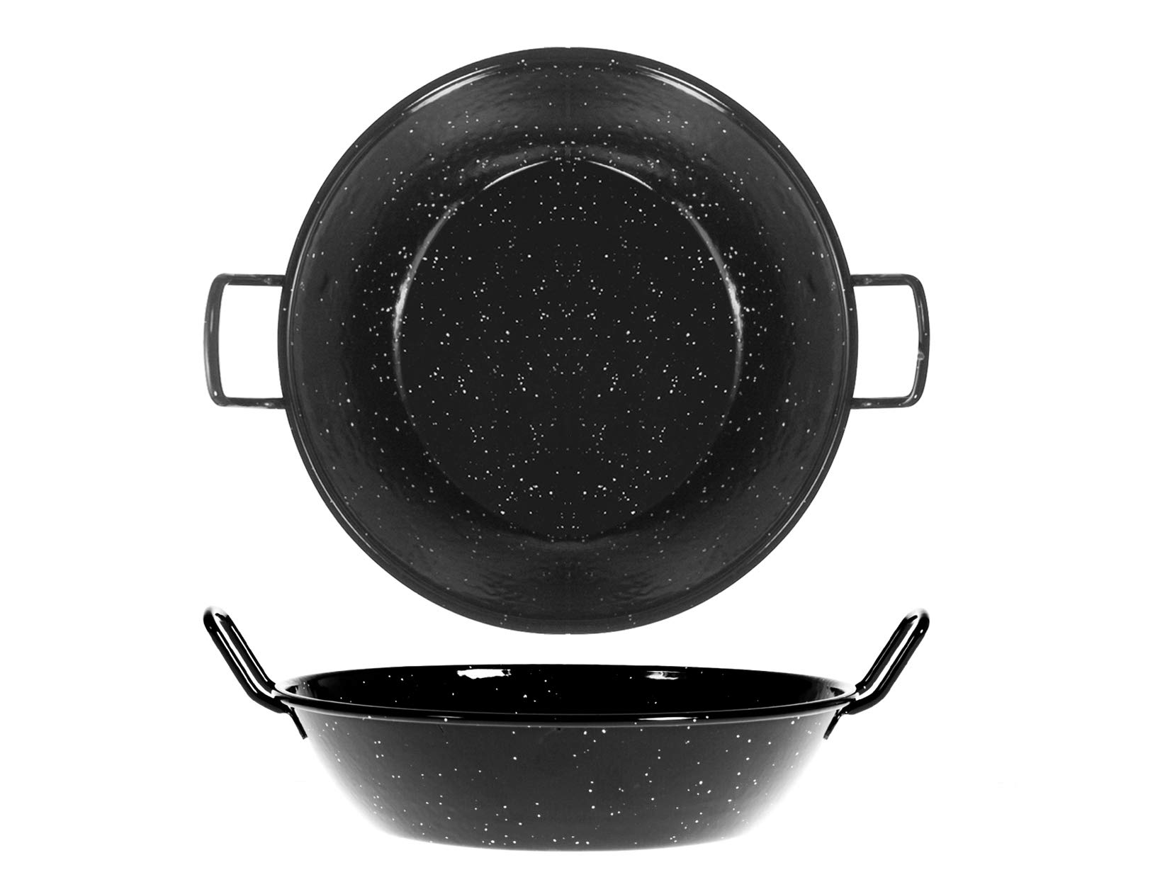 La Valenciana 24 cm Deep Enameled Steel Frying Pan with 2 Handles, Black