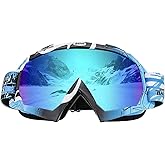 BATFOX Ski Goggles OTG for Men Women Youth, Snowboard Goggles/100% UV Protection/Anti-Slip/Anti Fog (Blue Blue, Large)