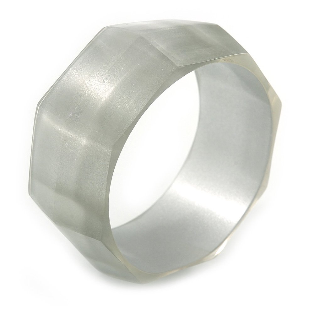 Avalaya Off White Multifaceted Acrylic Bangle Bracelet - (Medium) - up to 19cm L