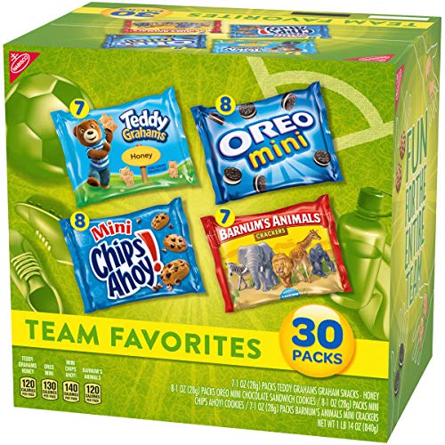 NABISCO TEAM FAVORITES VARIETY PACK, OREO MINI, CHIPS AHOY! MINI, TEDDY GRAHAMS HONEY & BARNUM’S ANIMAL CRACKERS, 30 SNACK PACKS