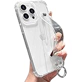 LLZ.COQUE for iPhone 15 Pro Case Clear Glitter with Strap, Soft Silicone Back Cover, Adjustable Hand Strap for Women Girls Sparkle Bling TPU Protective Phone Case for iPhone 15 Pro 6.1", Clear