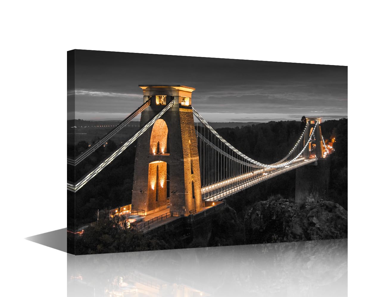 Bristol England Black and White Wall Art Clifton Suspension Bridge Canvas Wall Art for Living Room 1 Piece Kingdom Picture for Bedroom Modern Artwork for Home Walls Framed Ready to Hang (16''Wx 24''H)