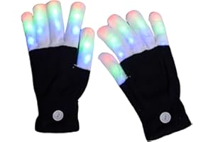Finger Gloving Light Gloves, 7 Colors LED Rave Gloves, Lighting Flashing Mittens for Adults & Kids
