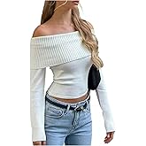 RoseSeek Women's Off The Shoulder Cropped Sweaters Slim Fit Pullover Sweater Elegant Tops