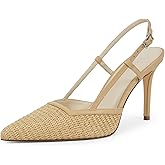 QIY Closed Toe Slingback Heels Women Pumps Strappy Pointed Toe Stiletto Heels for Women Wedding Party Dress Shoes