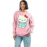 Hello Kitty Big Face Plush Character Women's Pink Crew Neck Long Sleeve Oversized Fleece Sweatshirt
