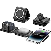 Magnetic Wireless Charger for iPhone: Fodable 3 in 1 Charging Station for Multiple Apple Devices - Travel Charging Pad Dock f