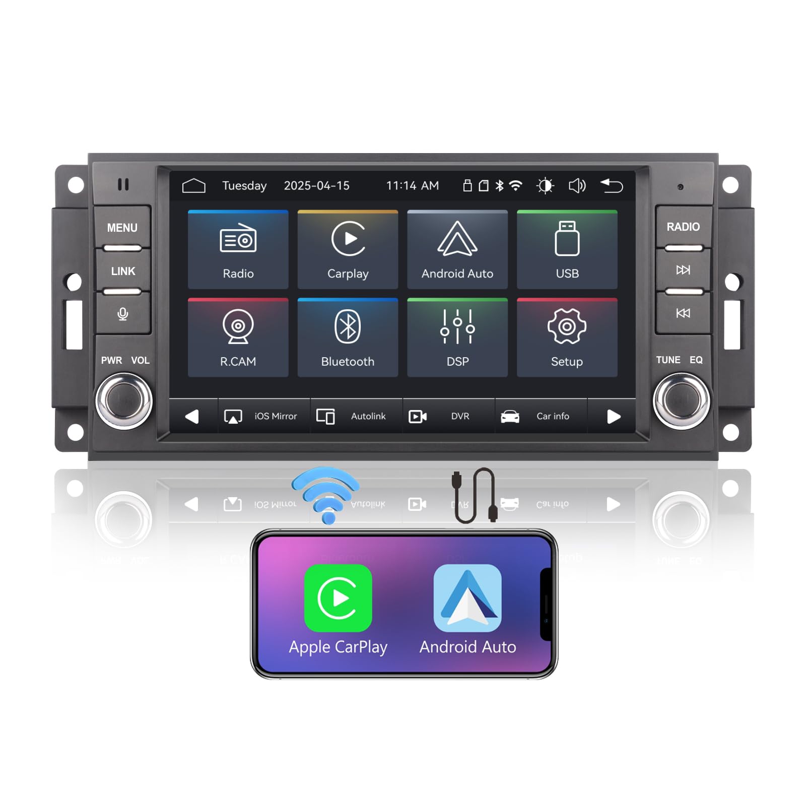 Photo 1 of Fast Boot Linux Car Stereo Compatible with Jeep Wrangler Radio 2007-2018 Chrysler Dodge Ram 1500 | Bluetooth/Wireless CarPlay/Android Auto/FM/AM/RDS/USB | 100W DSP |
