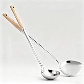 HIFIND Spatula and Ladle - Set of 2 Wok Tools, Stainless Steel Wok Spatula & Soup Ladle Set with Beech Wood Grain Handle, Polished Heat-Resistant Cooking Utensils Set for Scooping, Flipping