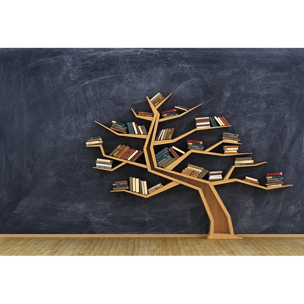 Aoihrraan 3x2m Back to School Backdrop Wisdom Tree Bookshelf Books Classroom Blackboard Wood Floor Photography Background Graduation Party Decoration Students Teacher Portrait Photo Studio Props