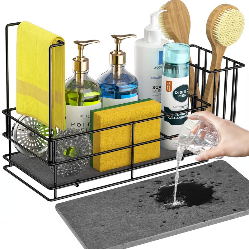 Photo 1 of Yofidra Sponge Holder for Kitchen Organizer: Sink Caddy with Instant Drying Stone, Metal Stainless Steel, 9.4" X 4.7" X 7"4 Home Decor Storage and Organization Accessories