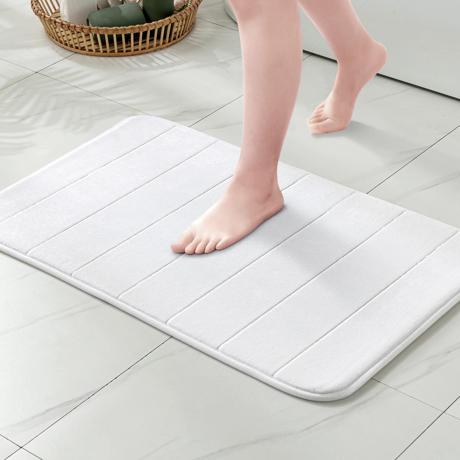 MIULEE Memory Foam Bath Mats Non Slip Bathroom Mat Bath Rug Shower Mat Coral Fleece Softness Highly Absorbent Washable Bathroom Rug Bath Mats for Bathroom Kitchen Entrance 40x60 cm White — image 1