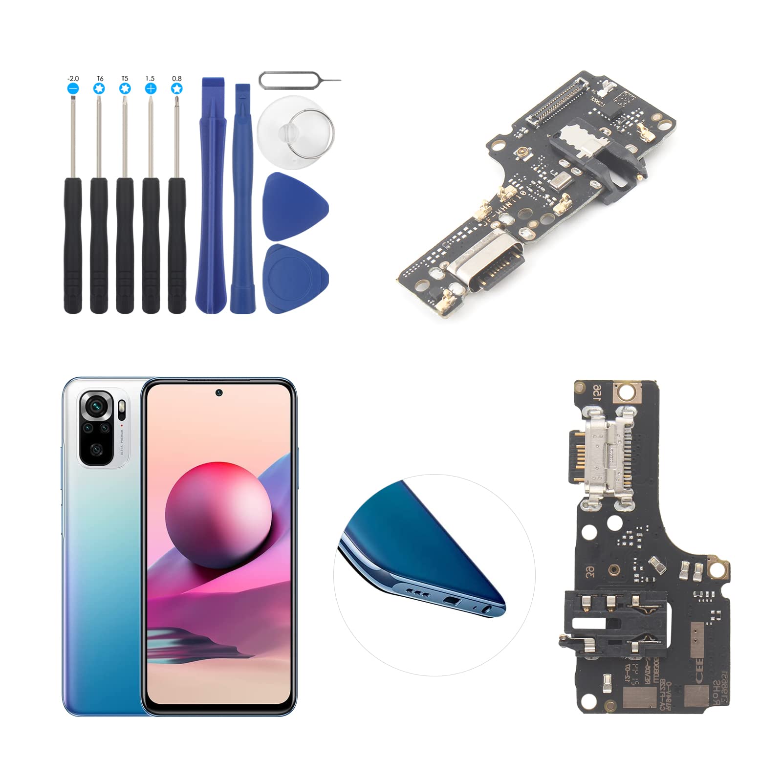 Dock Connector for Xiaomi Redmi Note 10/Note 10S Charging Socket with Flex Cable Compatible with Redmi Note 10 USB Type C Charging Port Replacement