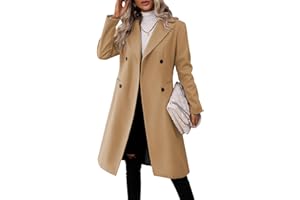 Danedvi Womens Long Double Breasted Coats Lapel Collar Pea Coat Winter Slim Fit Jackets Trench Coat Outwear