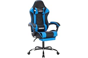 NIONIK Gaming Chair with Footrest, Ergonomic Computer Chair with Headrest and Lumbar Support, PU Breathable Material Height Adjustable Video Game Chairs for Adults, BlackBlue