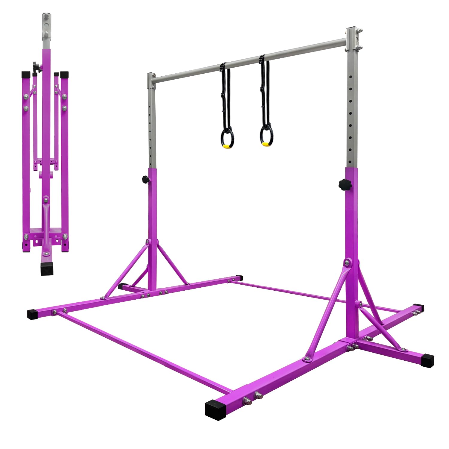 JC-ATHLETICS Gymnastics Kip Bar for Kid and Teenage Ages 3-18, 5.2FT Base Length, Adjustable Height from 3FT to 4.8 FT Height,Foldable Gymnastic Training Equipment for Home and Club Use Image